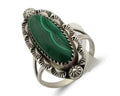 Navajo Ring .925 Silver Malachite Hand Stamped Signed Herman Lee C.80's