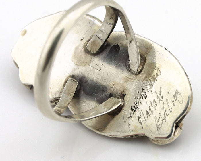 Navajo Ring 925 Silver Mediterranean Coral Artist Signed Justin Morris C.80's