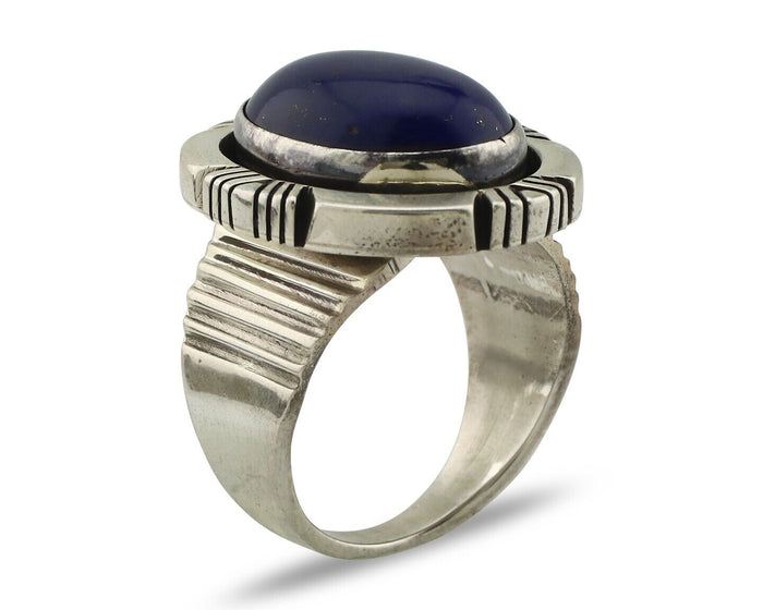 Navajo Ring 925 Silver Natural Blue Lapis Lazuli Artist Signed JA C.80's