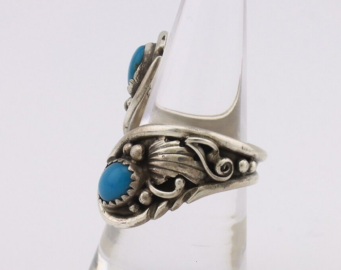 Navajo Ring 925 Silver Natural Blue Turquoise Artist Signed J C.80's