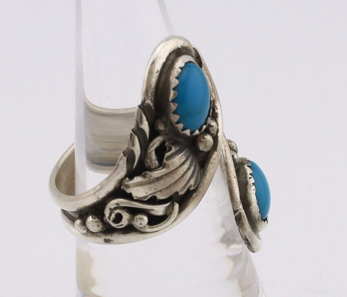 Navajo Ring 925 Silver Natural Blue Turquoise Artist Signed J C.80's