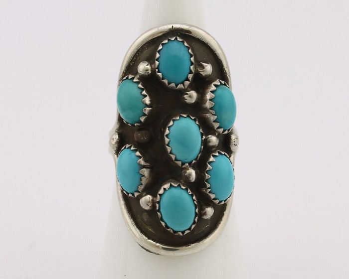 Navajo Ring .925 Silver Natural Blue Turquoise Artist Signed L Henderson C.80's