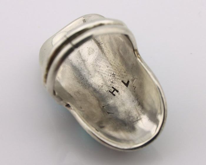 Navajo Ring .925 Silver Natural Blue Turquoise Artist Signed L Henderson C.80's