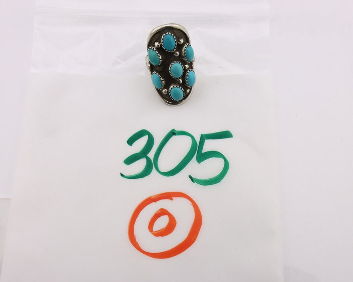 Navajo Ring .925 Silver Natural Blue Turquoise Artist Signed L Henderson C.80's