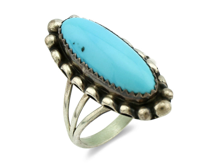 Navajo Ring .925 Silver Natural Blue Turquoise Artist Signed SC C.80's