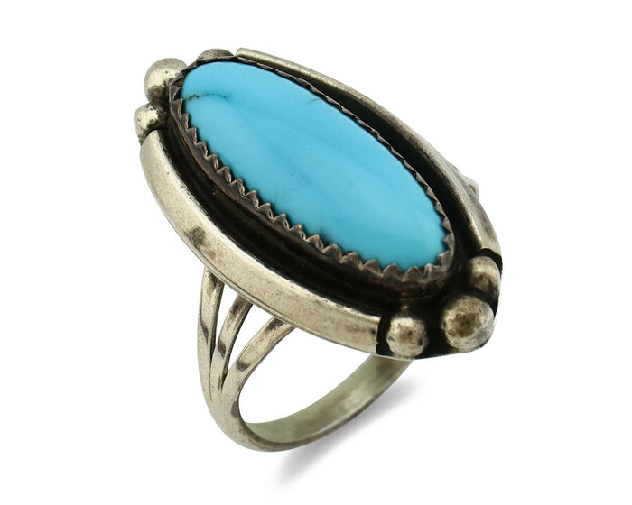 Navajo Ring .925 Silver Natural Blue Turquoise Artist Signed SC C.80's