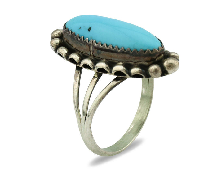 Navajo Ring .925 Silver Natural Blue Turquoise Artist Signed SC C.80's