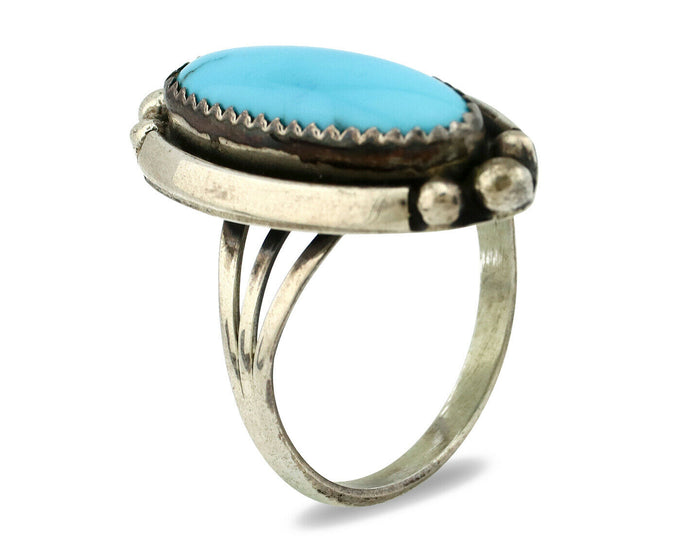 Navajo Ring .925 Silver Natural Blue Turquoise Artist Signed SC C.80's