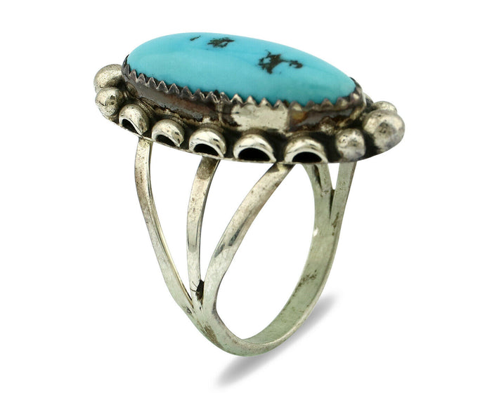 Navajo Ring .925 Silver Natural Blue Turquoise Artist Signed SC C.80's
