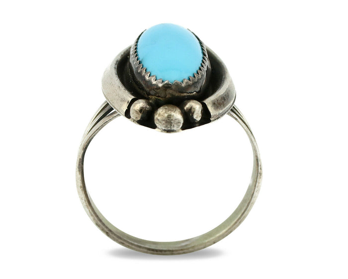 Navajo Ring .925 Silver Natural Blue Turquoise Artist Signed SC C.80's