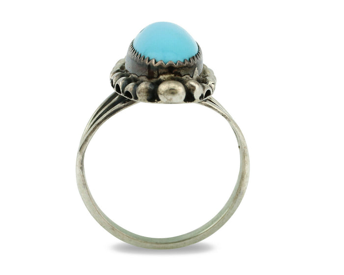 Navajo Ring .925 Silver Natural Blue Turquoise Artist Signed SC C.80's