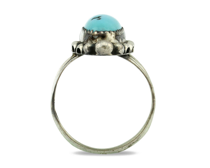 Navajo Ring .925 Silver Natural Blue Turquoise Artist Signed SC C.80's
