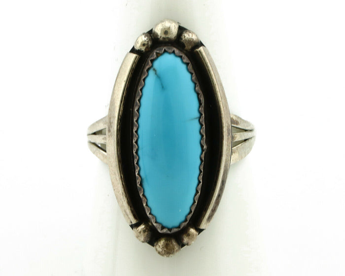 Navajo Ring .925 Silver Natural Blue Turquoise Artist Signed SC C.80's