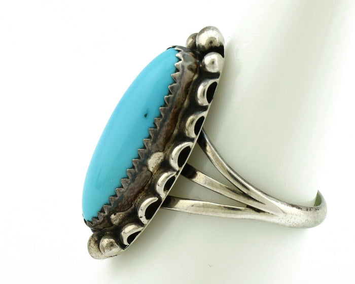 Navajo Ring .925 Silver Natural Blue Turquoise Artist Signed SC C.80's