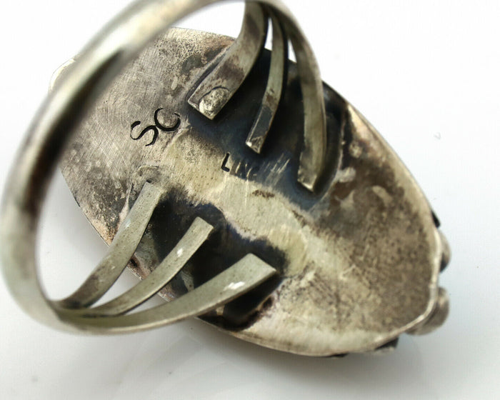 Navajo Ring .925 Silver Natural Blue Turquoise Artist Signed SC C.80's
