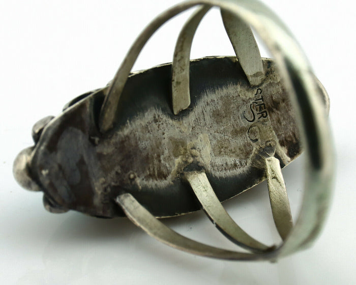 Navajo Ring .925 Silver Natural Blue Turquoise Artist Signed SC C.80's