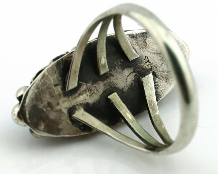 Navajo Ring .925 Silver Natural Blue Turquoise Artist Signed SC C.80's