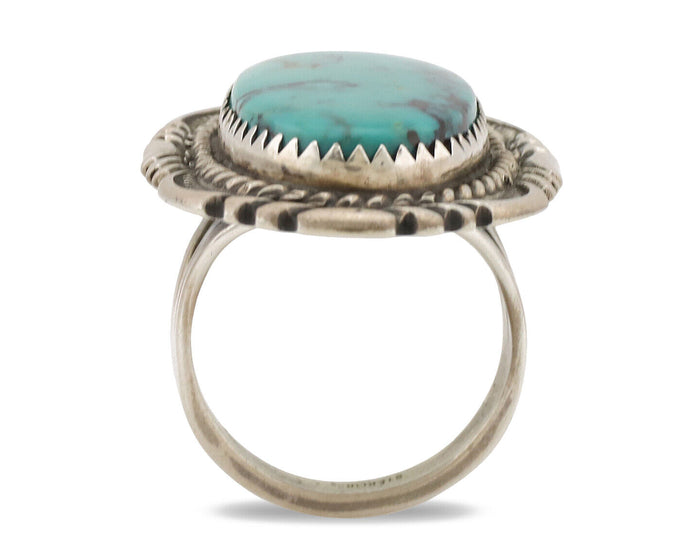 Navajo Ring .925 Silver Natural Blue Turquoise Artist Signed Spencer C.80's