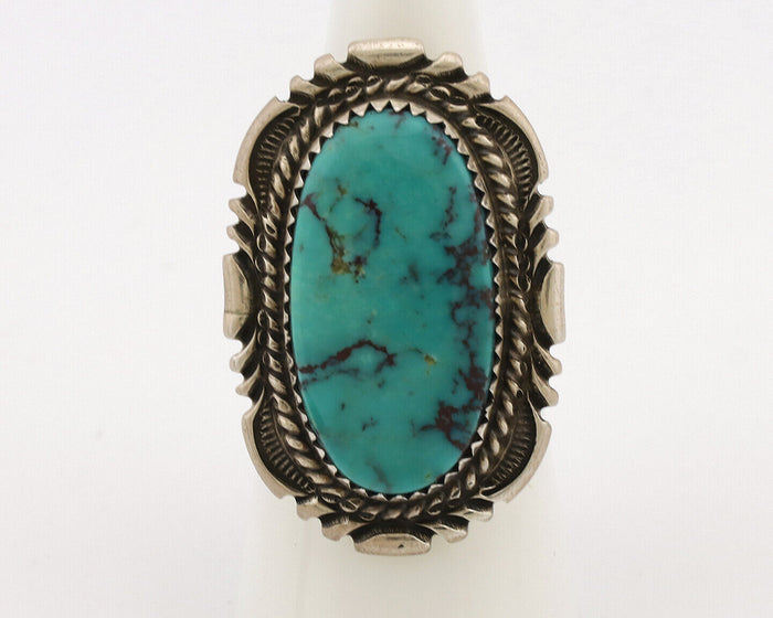 Navajo Ring .925 Silver Natural Blue Turquoise Artist Signed Spencer C.80's