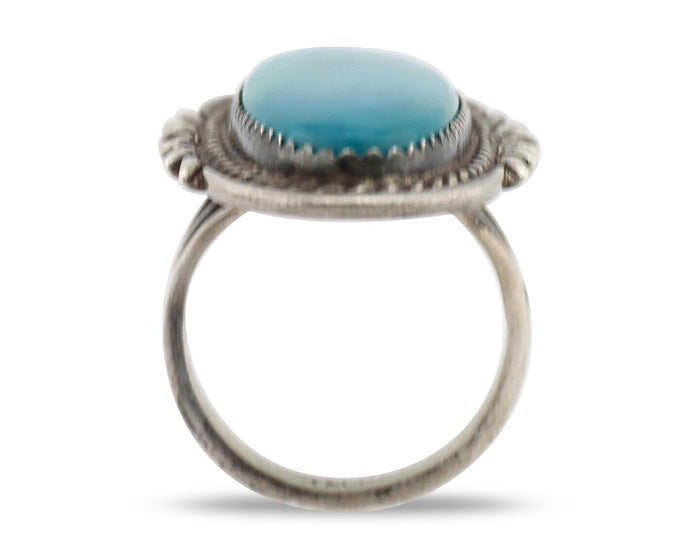 Navajo Ring 925 Silver Natural Blue Turquoise Artist Signed TALHAT C.80's