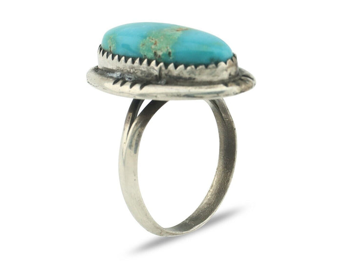 Navajo Ring .925 Silver Natural Blue Turquoise Native American Artist C.80's