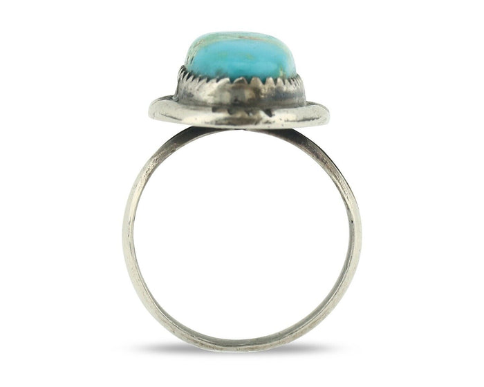 Navajo Ring .925 Silver Natural Blue Turquoise Native American Artist C.80's
