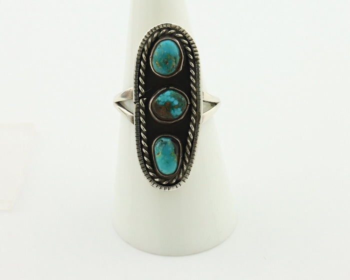 Navajo Ring .925 Silver Natural Blue Turquoise Native American Artist C.80's