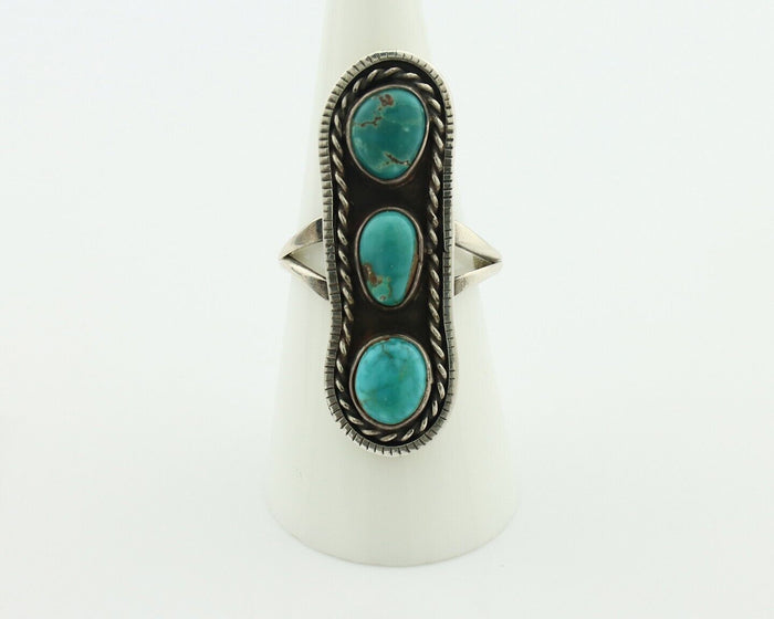Navajo Ring .925 Silver Natural Blue Turquoise Native American Artist C.80's