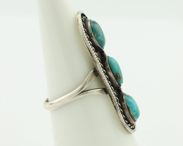 Navajo Ring .925 Silver Natural Blue Turquoise Native American Artist C.80's