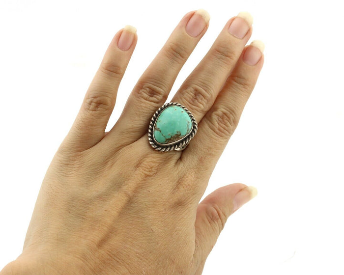 Navajo Ring .925 Silver Natural Blue Turquoise Native American Artist C.80's