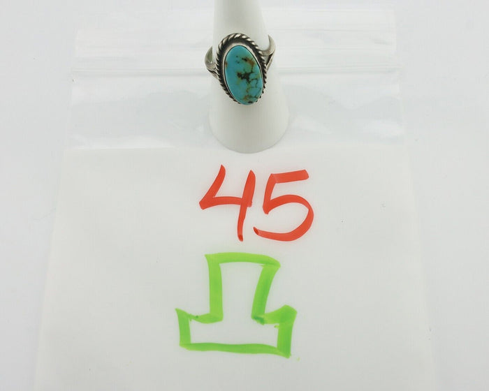 Navajo Ring .925 Silver Natural Blue Turquoise Native American Artist C.80's