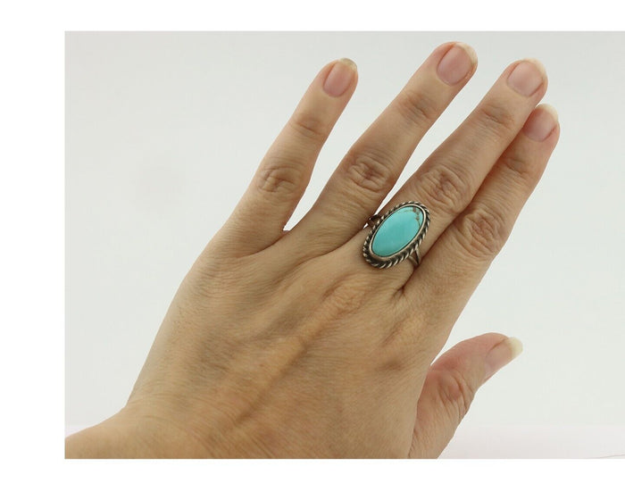 Navajo Ring 925 Silver Natural Blue Turquoise Signed M Montoya C.80's