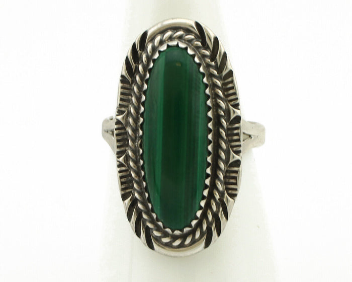 Navajo Ring 925 Silver Natural Green Malachite Signed Justin Morris C.80's