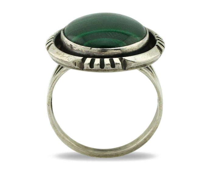 Navajo Ring 925 Silver Natural Green Malachite Signed William Denetdale C.80's