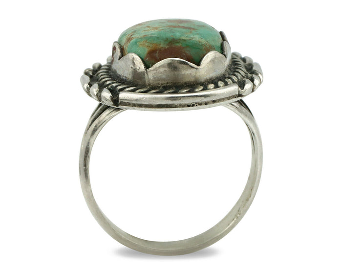 Navajo Ring .925 Silver Natural Green Turquoise Signed Apache C.80's