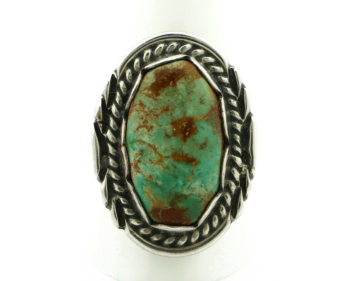 Navajo Ring .925 Silver Natural Green Turquoise Signed Apache C.80's