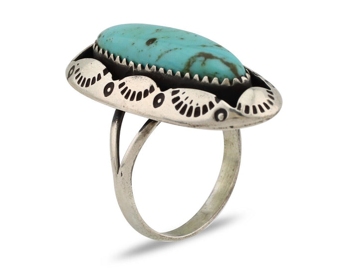 Navajo Ring 925 Silver Natural Kingman Turquoise Native American Artist C.80's
