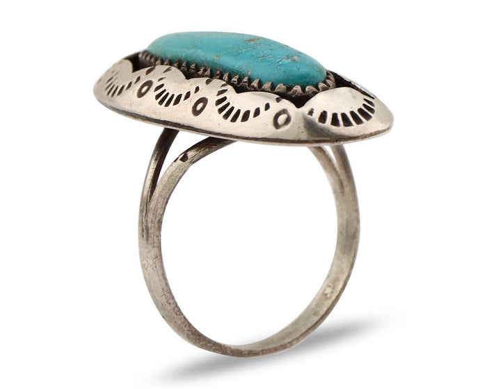 Navajo Ring 925 Silver Natural Kingman Turquoise Native American Artist C.80's
