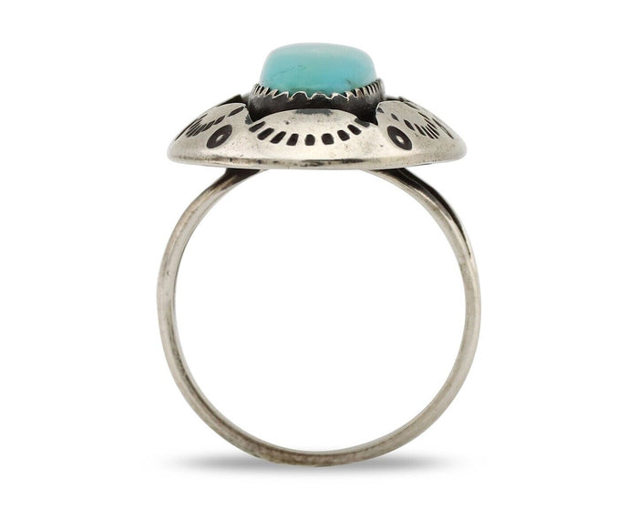 Navajo Ring 925 Silver Natural Kingman Turquoise Native American Artist C.80's