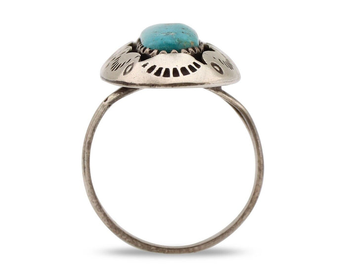 Navajo Ring 925 Silver Natural Kingman Turquoise Native American Artist C.80's