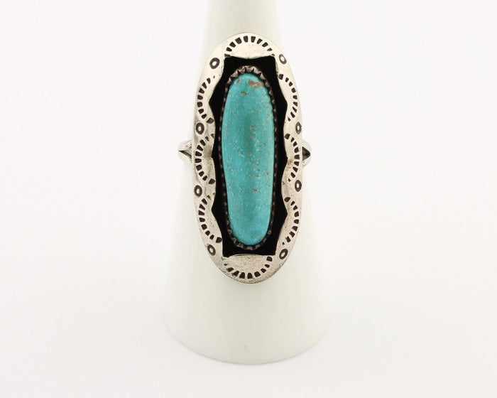 Navajo Ring 925 Silver Natural Kingman Turquoise Native American Artist C.80's
