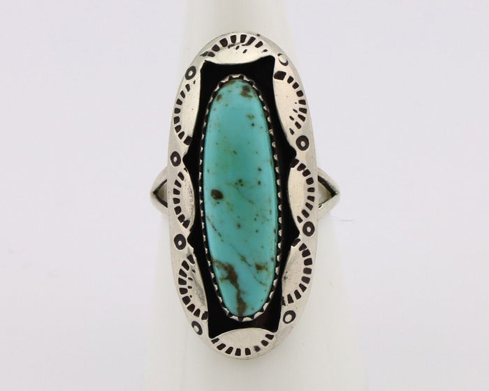 Navajo Ring 925 Silver Natural Kingman Turquoise Native American Artist C.80's