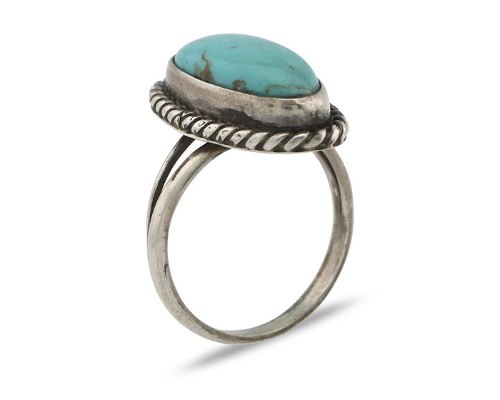 Navajo Ring 925 Silver Natural Kingman Turquoise Signed M Montoya C.80's