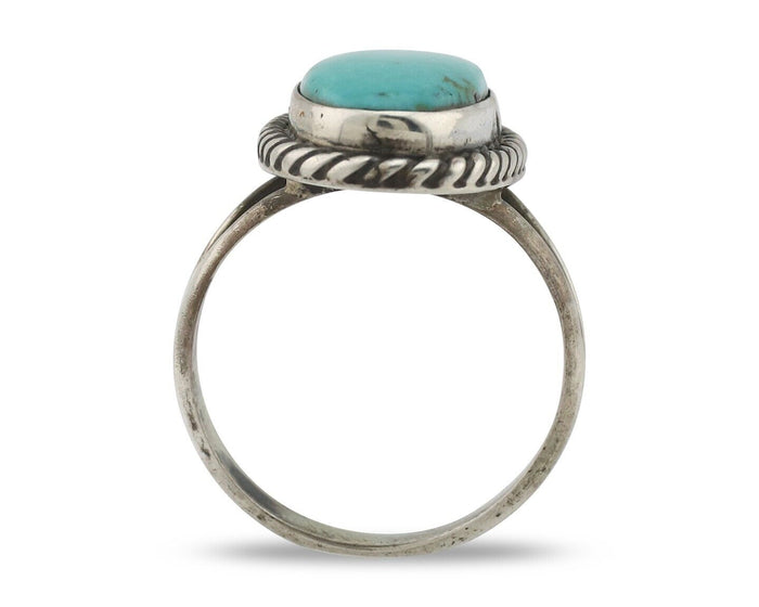 Navajo Ring 925 Silver Natural Kingman Turquoise Signed M Montoya C.80's