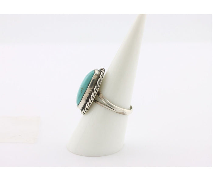 Navajo Ring 925 Silver Natural Kingman Turquoise Signed M Montoya C.80's