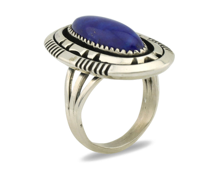 Navajo Ring 925 Silver Natural Lapis Lazuli Artist Signed William Denetdale C80s