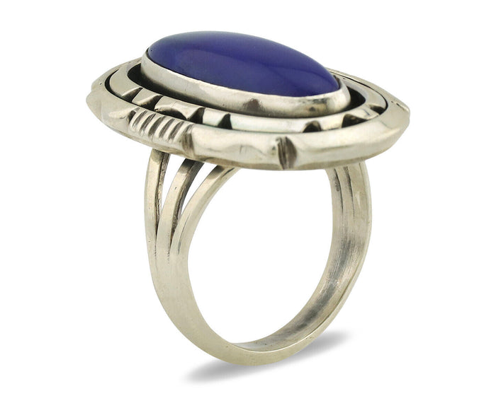 Navajo Ring 925 Silver Natural Lapis Lazuli Artist Signed William Denetdale C80s