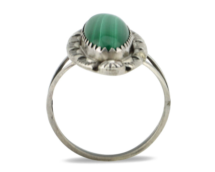 Navajo Ring 925 Silver Natural Malachite Artist Native American Signed H C.80's