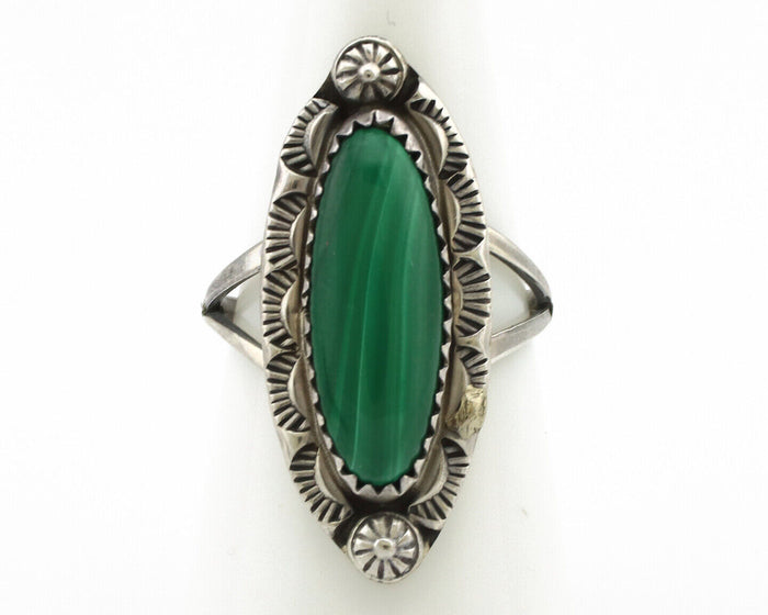 Navajo Ring 925 Silver Natural Malachite Artist Native American Signed H C.80's