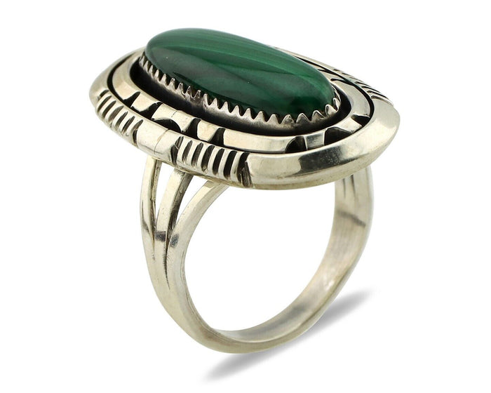 Navajo Ring 925 Silver Natural Malachite Artist Signed William Denetdale C.80's
